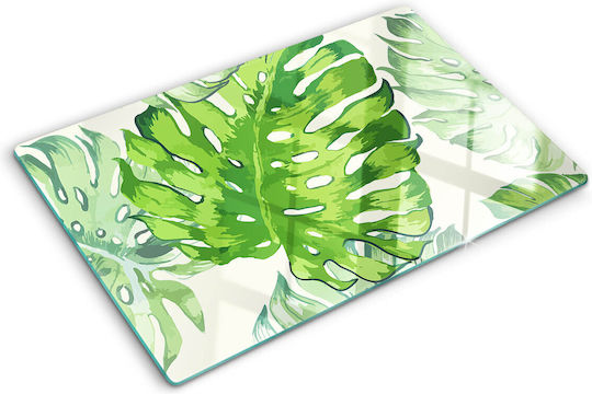 Placă De Sticlă Pentru Bucătărie Sticlă Temperată Model Frunze Tropicale 80x52 Cm