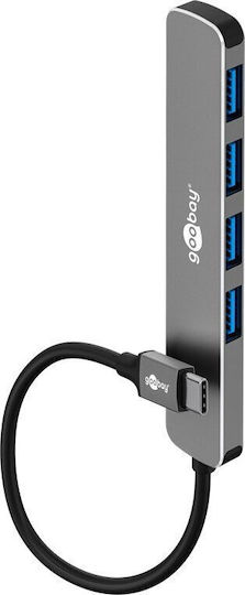 Goobay USB-Hub 4 Anschlüsse USB 3.2 mit Anschluss an einen Computer USB-C / USB-A Graues