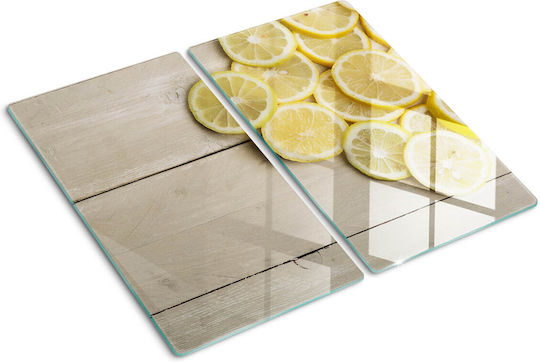 Glass Kitchen Cutting Board Counter Protection Lemon Wood 2x30x52 Cm