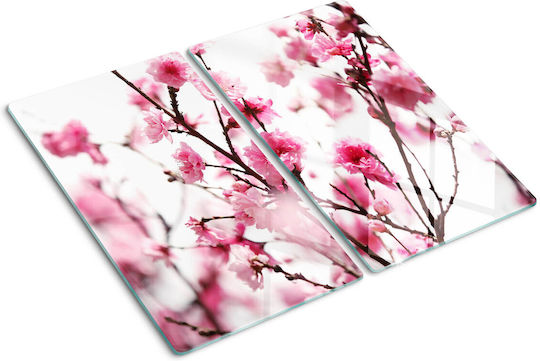 Tăviță De Bucătărie Din Sticlă Protecție Blat Floare Prun 2x30x52 Cm