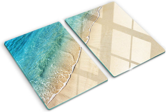Glass Kitchen Chopping Surface Wave Design On The Beach 2x40x52 Cm