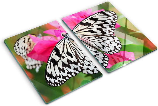 Glas Schneideplatte Servierteller Blumen Schmetterling 2x40x52 cm