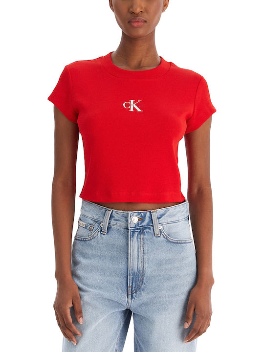 Calvin Klein Damen Crop T-Shirt Red