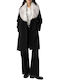 Women's Black Coat with Fur Details