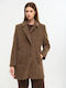 Curly Women's Brown Peacoat with Buttons