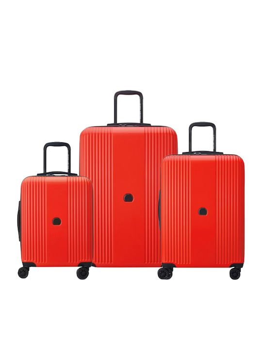 Delsey Ophelie Travel Suitcases Hard Red with 4 Wheels Set of 3pcs