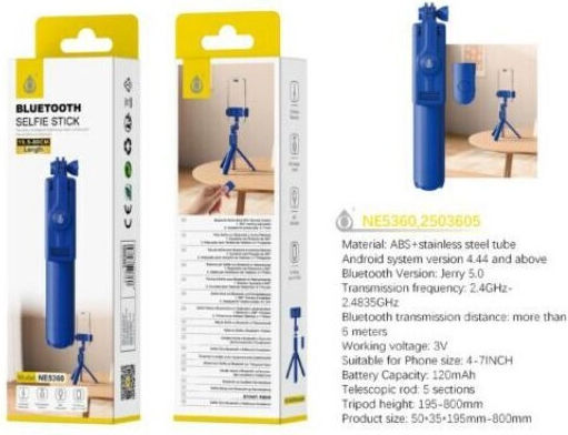 Ne5360 Rs Selfie Stick Cell Phone Tripod Bluetooth Blue