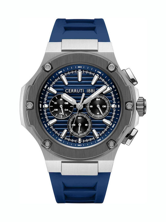 Cerruti Lucardo Men's Watch Chronograph Battery with Blue Rubber Strap