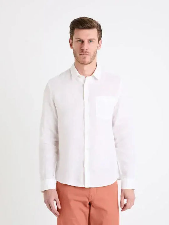 Langärmlig Leinen Hemd White