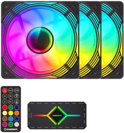 GameMax GameMax Case Fans 120mm 44cfm with ARGB Lighting and 4-Pin PWM / 3-Pin Connection Pack of 3