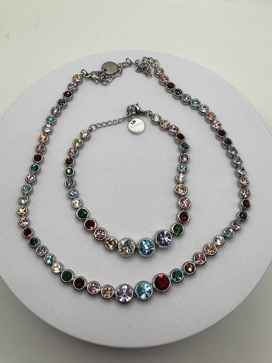 Elemar Set with Necklace & Bracelet from Steel with Stones