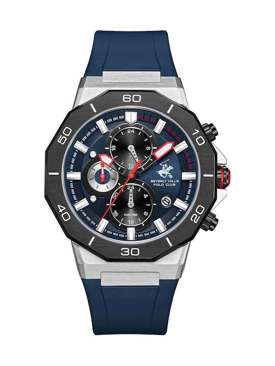 Beverly Hills Polo Club Dual Time Ανδρικό Ρολόι Μπαταρίας με Μπλε Καουτσούκ Λουράκι