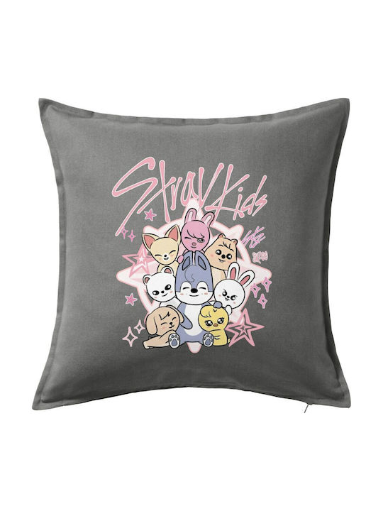 Stray Kids Pink Kids Throw Pillow Gray 100% Cot...