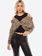 Damen Bluse Tierdruck Black