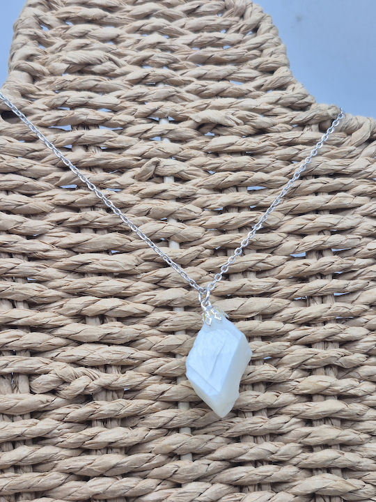 Raw Moonstone Necklace – Steel Chain 25 cm Handmade Jewelry