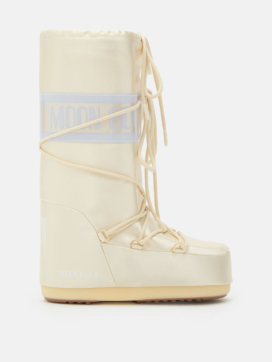 Synthetic Leather Snow Boots with Laces Icon Beige