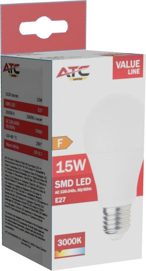 ATC LED Bulb 15W 118mm for E27 Socket and A60 Shape Warm White 1520lm