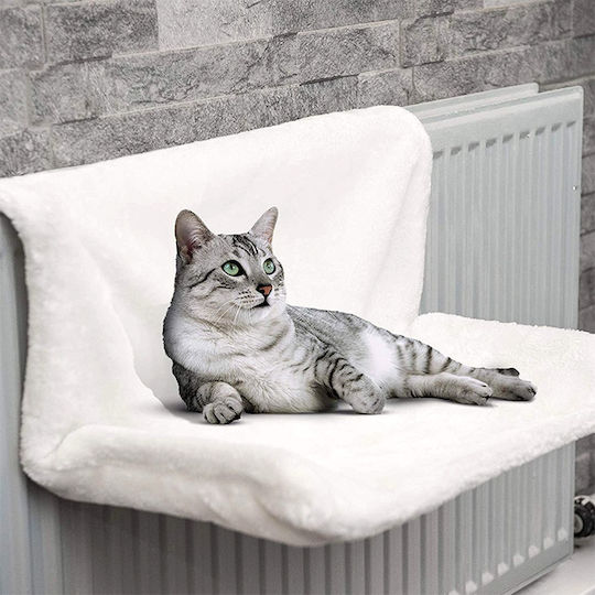 Hammock Cat Bed Hook M45xW30xH25cm Velvety Plush Fabric Metal Frame White