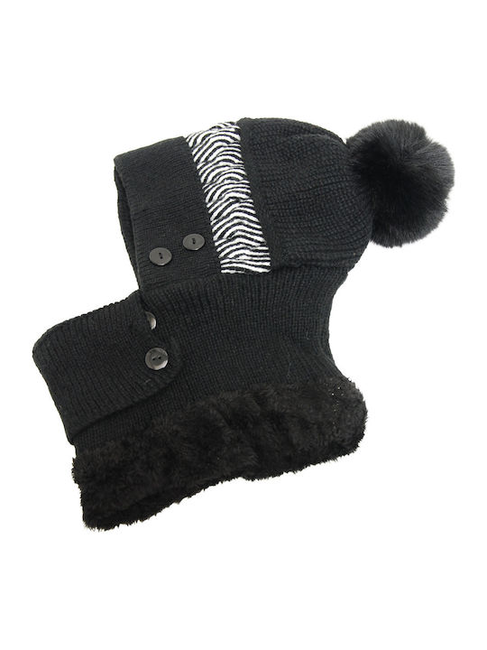 Set with Beanie Knitted in Black color