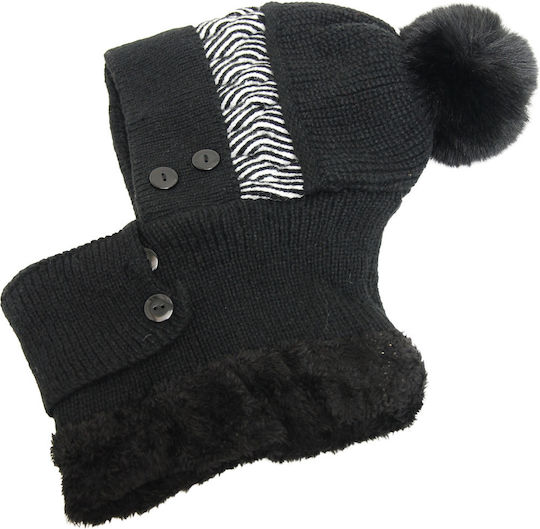 Set with Beanie Knitted in Black color