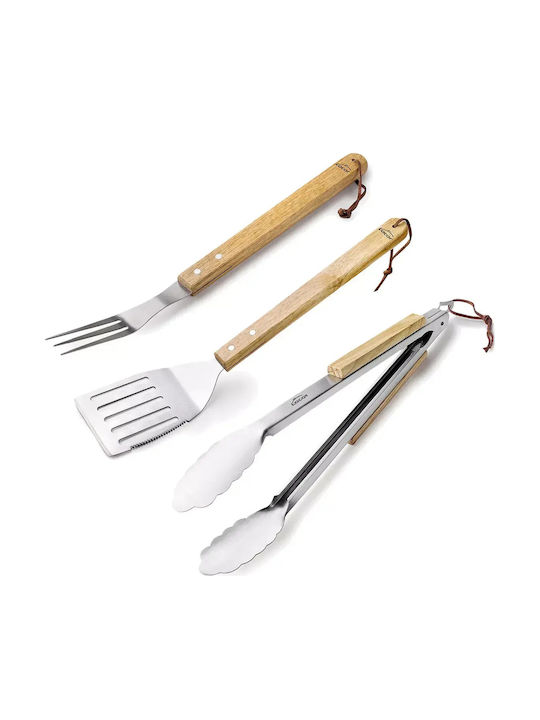 Σετ 3 Εργαλεία Bbq Nordic Lacor – Inox Ξύλινη Λαβή & Δερμάτινο Κορδόνι