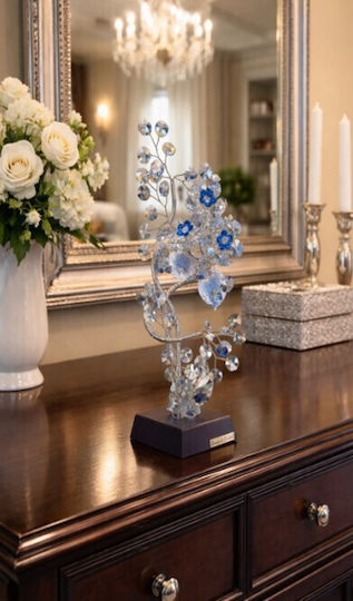 Decorative Crystal Flower Bonsai De Cristal Blue Wooden Base 9x8x34cm Galifas 9126339 Galifas