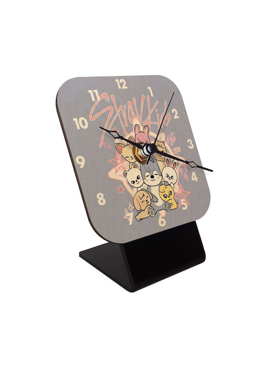 Stray Kids Pink Tabletop Clock Natural Wood 10cm