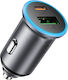 Acefast Auto-Ladegerät 65W Schnellladung mit Anschlüssen: 1xUSB 1xType-C mit Kabel Typ-C,TC-TC Gray Farbe
