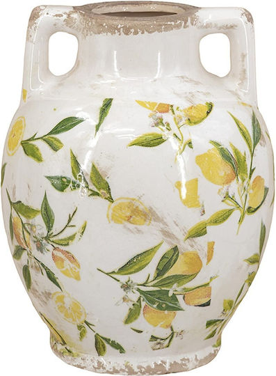Artekko Lemon Λευκό Κεραμικό Βάζο Λεμόνια 22x17x17 Cm