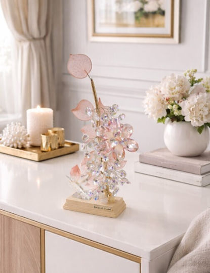 Decorative Crystal Flower Bonsai De Cristal Pink Wooden Base 14x6.5x31cm Galifas 9125750 Galifas