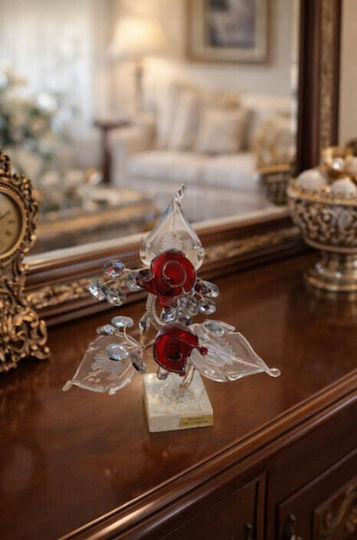 Decorative Crystal Flower Bonsai De Cristal Red Marble Base 12x5x20cm Galifas 91125671 Galifas
