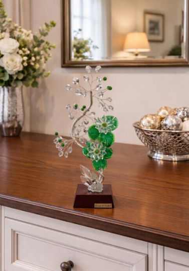Decorative Crystal Flower Flor De Cristal Green Wooden Base 15x10x36cm Galifas 9124495 Galifas