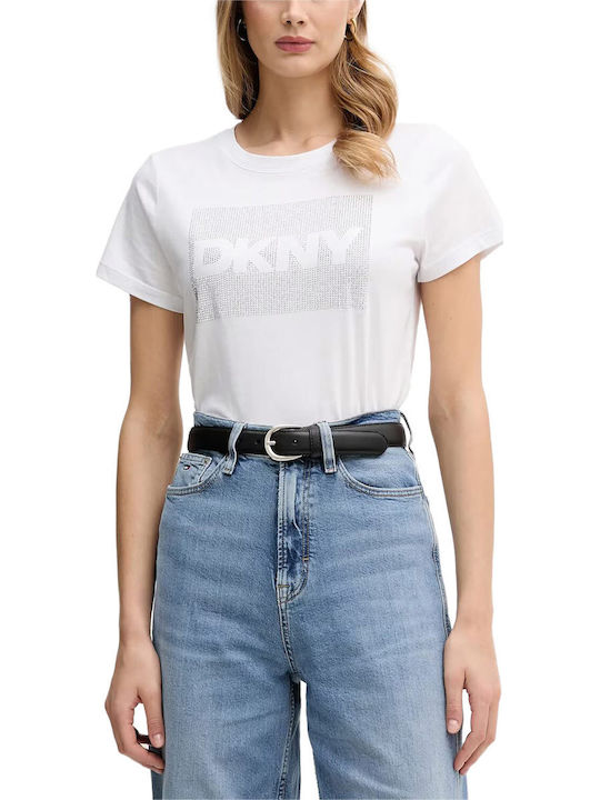 DKNY Women's Blouse Cotton Short Sleeve White