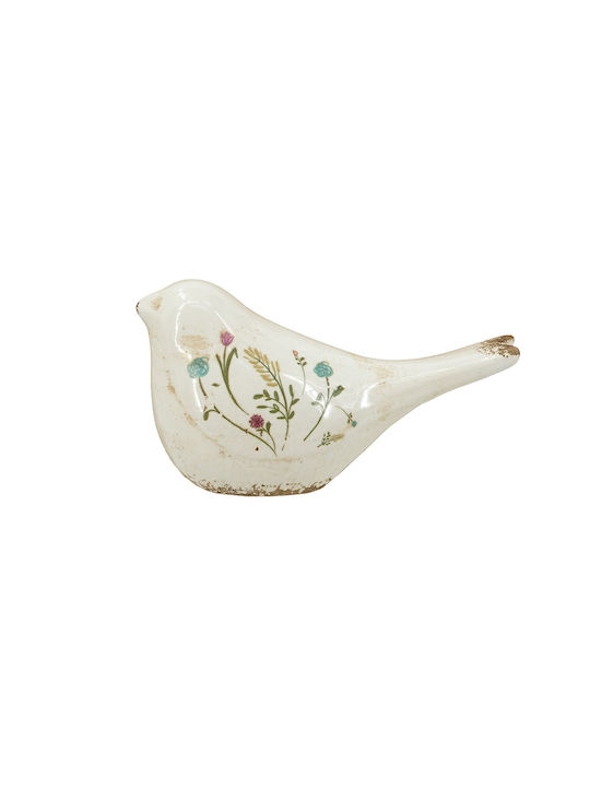 Artekko Aging White Ceramic Decorative Bird Flowers 20.5x9x11.5 Cm