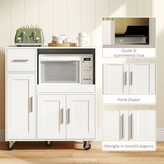HomCom Wooden White Kitchen Rack with 2 Cabinets Drawer 80x40x88.7cm
