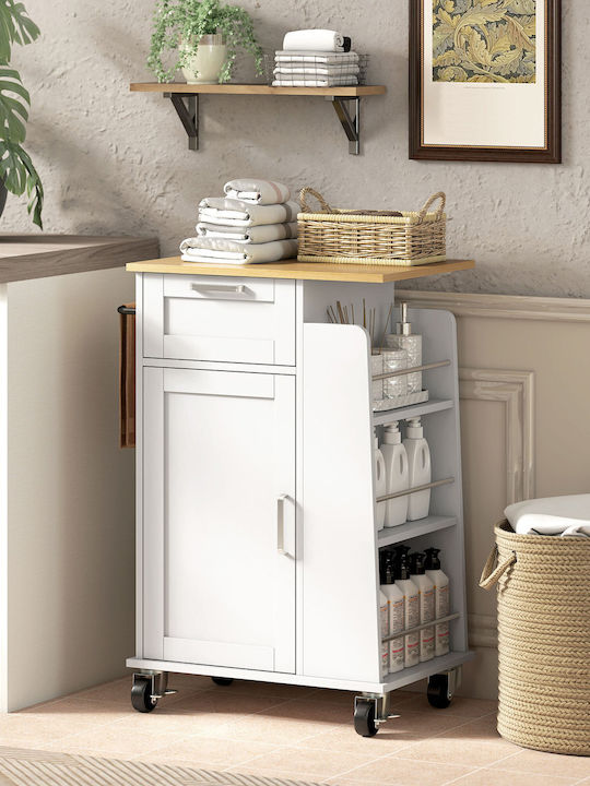 HomCom Τρόλεϊ Κουζίνας Ξύλινο 3 Θέσεων Λευκό 62x40x87cm