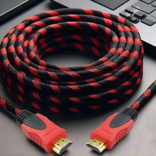 2.0 Braided Cable HDMI male - HDMI male 10m Red