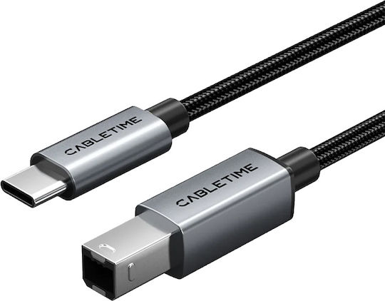 Cabletime Braided USB 2.0 Cable USB-C Male - USB-B Black 2m