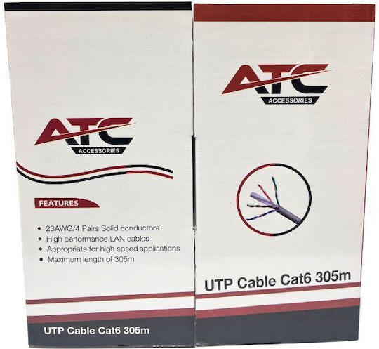 Atc-635 Utp Cat6 Indoor Cable Reel Copper Gray Pvc 305m