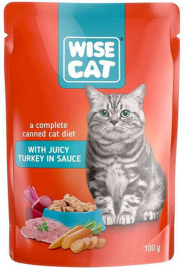 Wise Cat Wet Food for Adult Cats in Pouches with Turkey and Meat 5x100gr