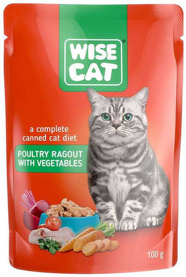 Wise Cat Wet Food for Adult Cats in Pouches with Poultry, Vegetables and Meat 5x100gr