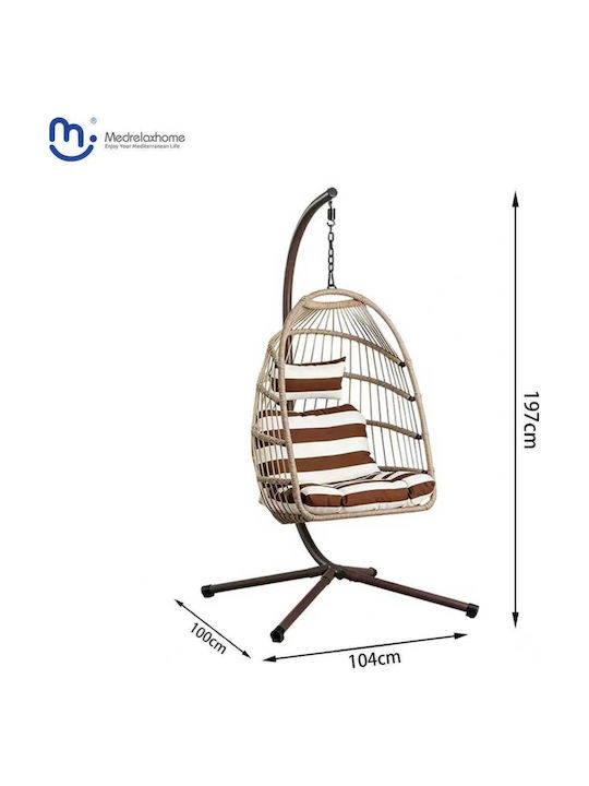 Egg Chair Swing with Stand and Pillow Rattan Multicolour L104xD100xH197cm