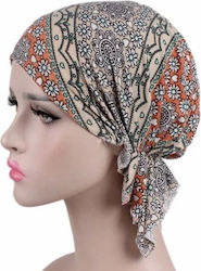 Turban Cotton Lycra Beige Orange Flowers
