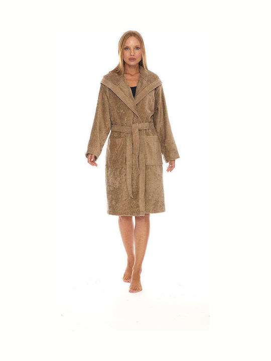 Homelovers Γυναικείο Μπουρνούζι με Κουκούλα Light Brown 350gr/m²