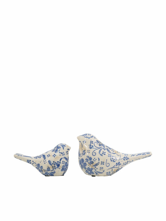 Artekko Melania Decorative Ceramic Birds White Blue 20.3x8.9x11.5 Cm 2 Pieces 20.3cm X 8.9cm X 11.5cm