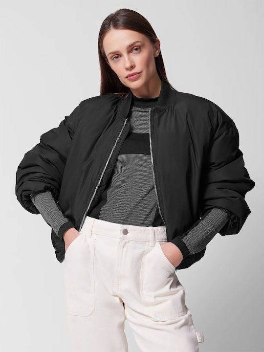 Μακρύ Γυναικείο Bomber Jacket Μαύρο