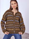 Celestino Women's Fuzzy Striped Loose Fit Brown Cardigan
