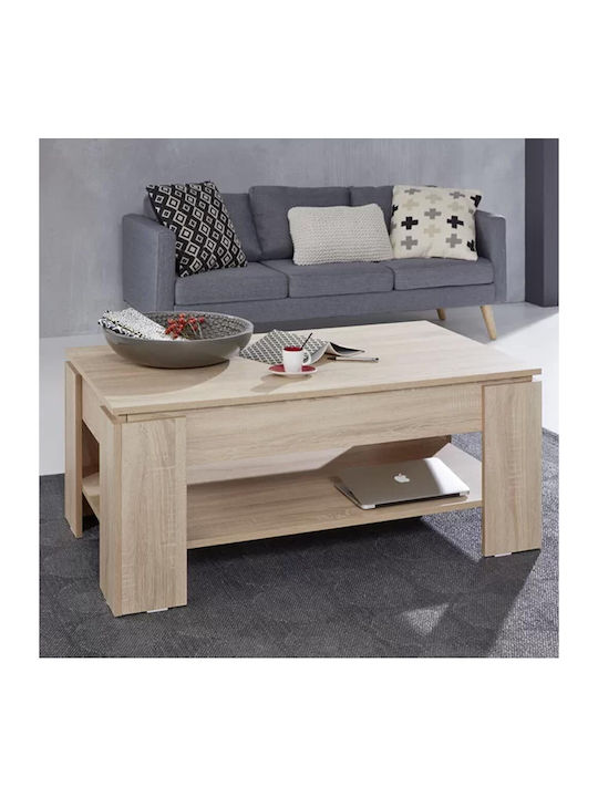 Rectangular Side Wooden Coffee Table with Lifting Mechanism Beige W50xL100xH43cm