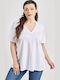 Bluza Damă Bumbac Mâneci Scurte Albă