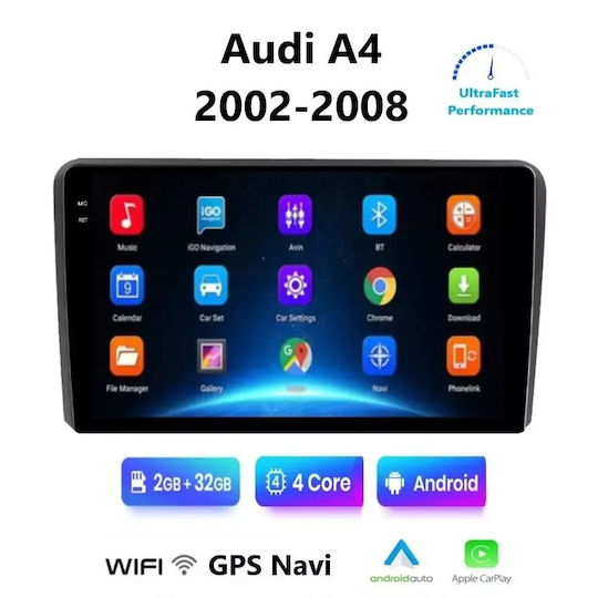 Ηχοσύστημα Αυτοκινήτου για Audi A4 2002-2008 (Bluetooth/USB/WiFi/GPS/Apple-Carplay/Android-Auto) με Οθόνη Αφής 9"